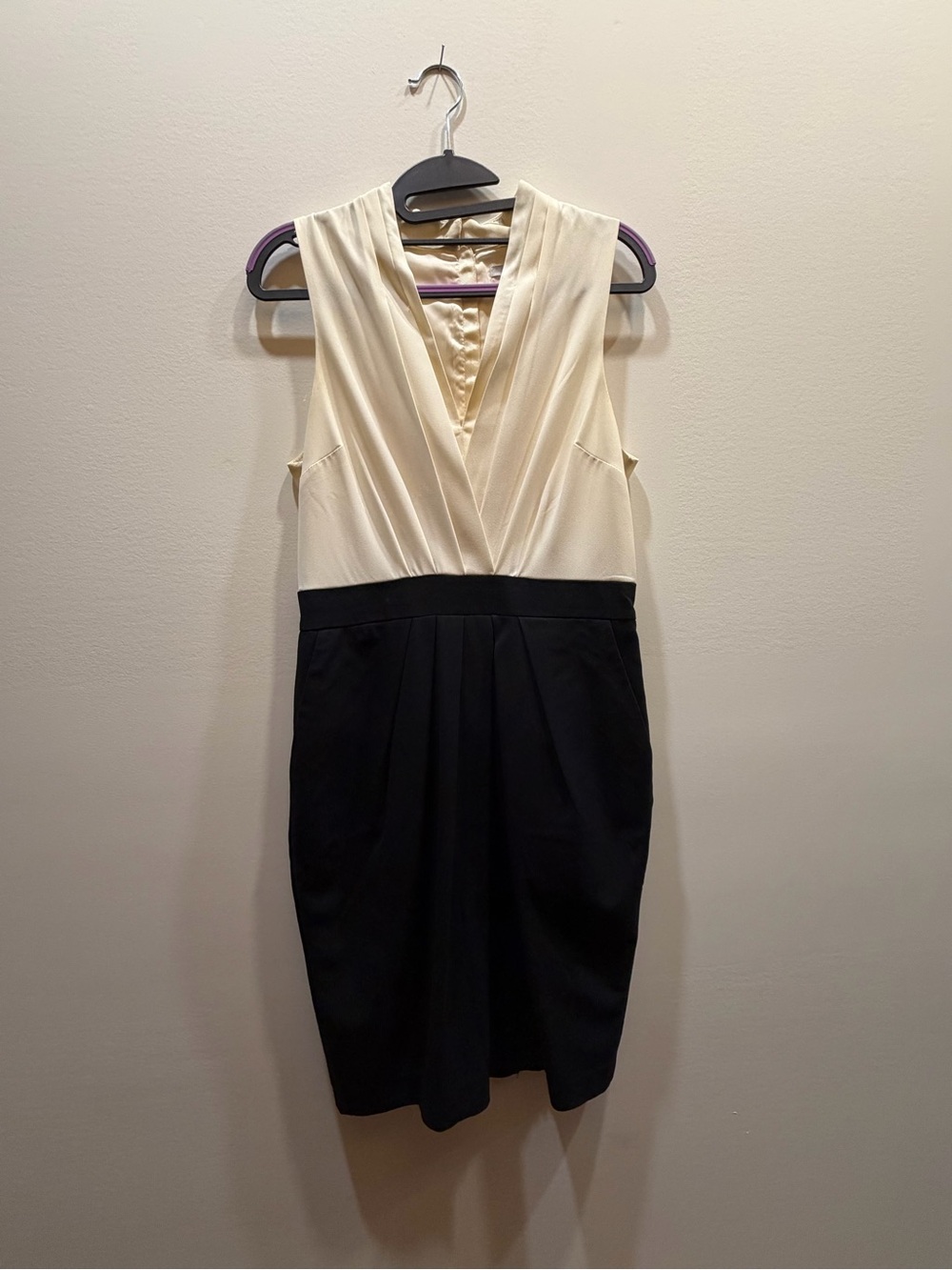 H&M Cream and Black V-Neck Midi Sheath Dress